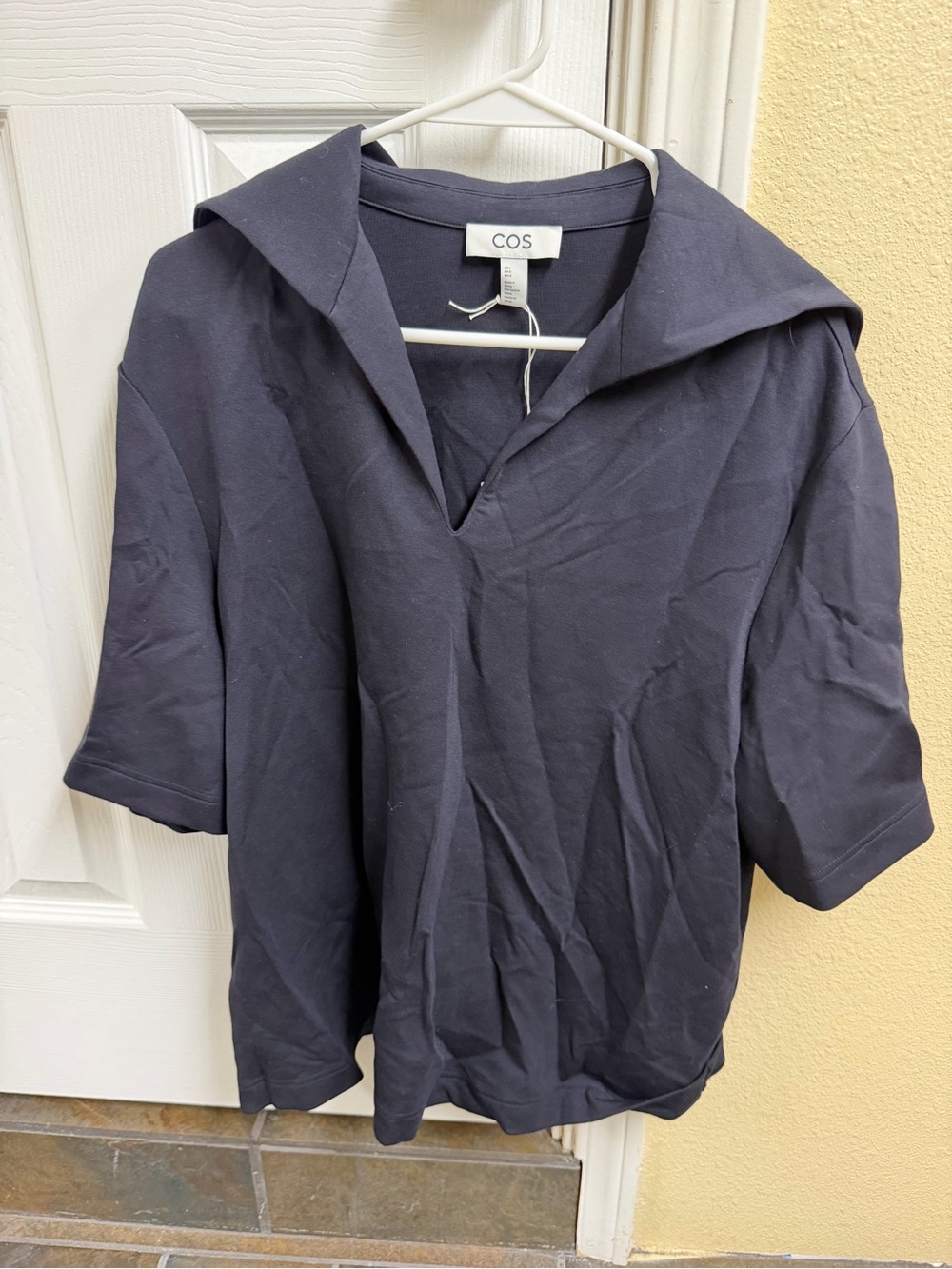 COS Dark Navy Knit Top with Subtle Collar